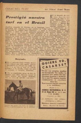 Prestigió nuestro turf en el Brasil : Cosas del turf