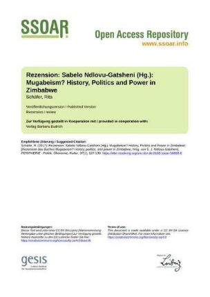 Rezension: Sabelo Ndlovu-Gatsheni (Hg.): Mugabeism? History, Politics and Power in Zimbabwe