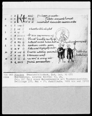 Sakramentar — Buchseite mit Tierkreiszeichen Zwillinge, Folio 221recto