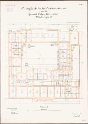 Dienstgebäude für das Preußische Staatsministerium und die General-Ordens-Kommission, Berlin: Grundriss Kellergeschoss 1:100