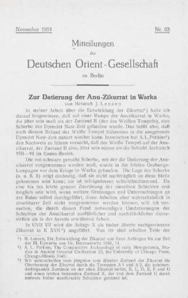Zur Datierung der Anu- Zikurrat in Warka
