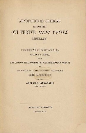 Adnotationes criticae in longini qui fertur "peri hypsous" libellum