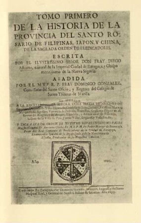 [Title-page of Historia de la provincia del Santo Rosario de Filipinas, tomo primero, by Diego Aduarte ...]