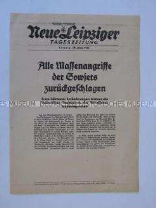 Extrablatt der "Neuen Leipziger Tageszeitung" u.a. über die Verteidigung Stalingrads durch die Wehrmacht