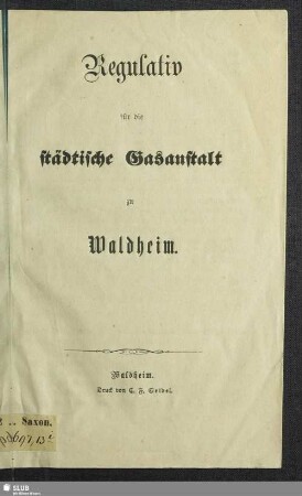 Regulativ für die städtische Gasanstalt zu Waldheim