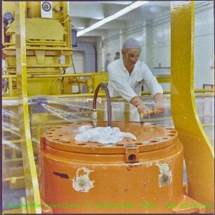 Brennelement-Transportbehälter in einem Becken in der Wiederaufarbeitungsanlage Karlsruhe (WAK)