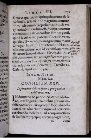 Consilium XXVI. In periodico dolore capitis, pro quadam nobili matrona