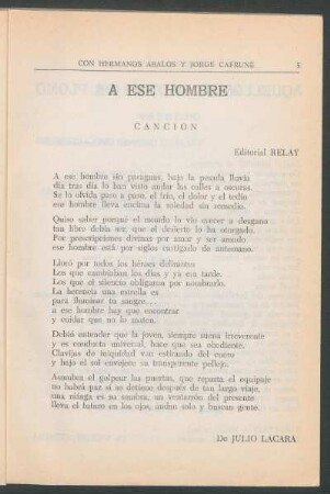 A ese hombre : Canción. - Editorial Relay