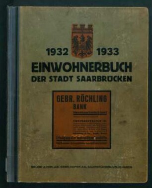 1932-1933, Adressbuch der Stadt Saarbrücken