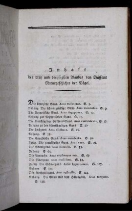 Inhalt des drey und dreyßigsten Bandes von Buffons Naturgeschichte der Vögel.