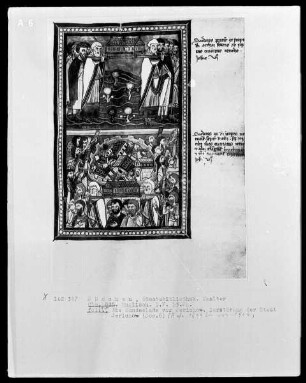 Psalterium mit Kalendarium — Bildseite mit zwei Miniaturen, Folio 21recto
