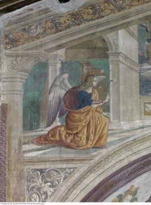 Szenen aus dem Marienleben mit Heiligen, Verkündigung mit Gottvater segnend und Cherubim