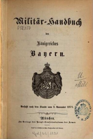 Militär-Handbuch des Königreiches Bayern. 1871