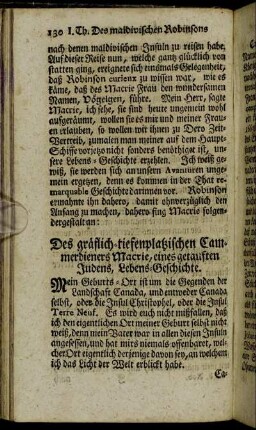 Des gräflich-tiefenplatzischen Cammerdieners Macrie, eines getauften Judens, Lebens-Geschichte.