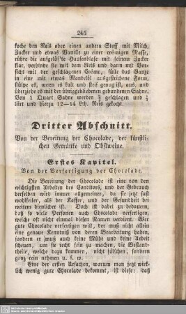 Dritter Abschnitt. Von der Bereitung der Chocolade, der künstlichen Getränke und Obstweine