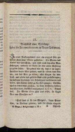 IX. Bruchstück einer Vorlesung: Ueber die Accommodationen im Neuen Testament.