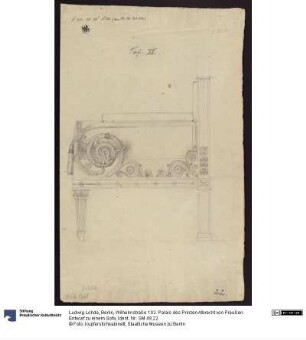 Berlin, Wilhelmstraße 102. Palais des Prinzen Albrecht von Preußen. Entwurf zu einem Sofa