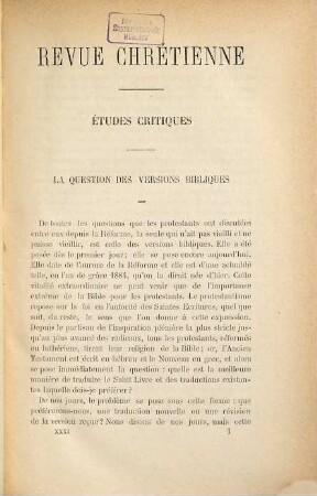 Revue chrétienne. 31. 1884