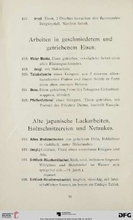 Alte japanische Lackarbeiten, Holzschnitzereien und Netzukes (Nr. 223-240)