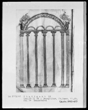 Evangeliar (unvollendet) — Kanontafel mit Vogelpaar, Folio 2verso