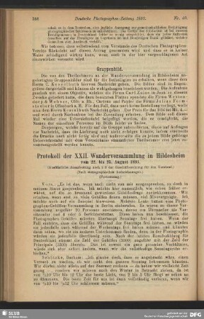 Protokoll der XXII. Wanderversammlung in Hildesheim