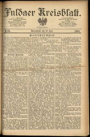 Erste Ausgabe vom Samstag, den 30. Juni 1900.