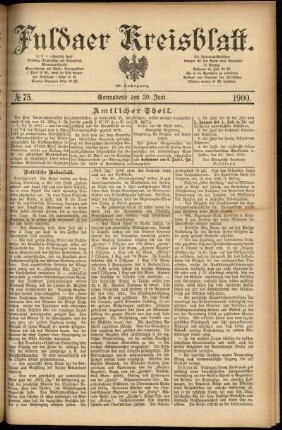 Erste Ausgabe vom Samstag, den 30. Juni 1900.