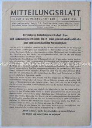 Mitteilungsblatt der IG Bau zur Vereinigung mit der IG Holz