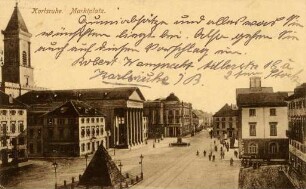 Postkartenalbum mit Motiven von Karlsruhe. "Karlsruhe. Marktplatz"