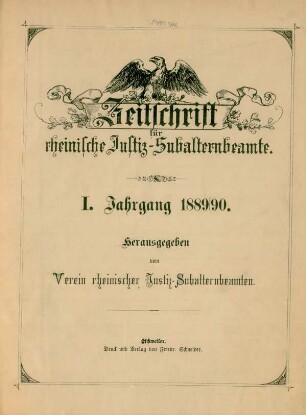 1.1889/90: Zeitschrift für Rheinische Justiz-Subalternbeamte