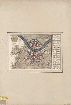 Stadtplan von Dresden, ca. 1:15 000, Kupferstich, nach 1750 : Grundriss von Dresden / Lohse fec.. - [Ca. 1:15 000]. - Leipzig : Schreibers Erben , [nach 1750]. - 1 Kt. : Kupferst. ; 22 x 18 cm