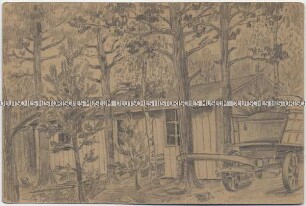 Waldlager bei La Neuville, handgezeichnete Postkarte von der französischen Front