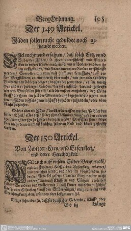 Der 149. Artickel. Jüden sollen nicht geduldet noch gahauset werden.