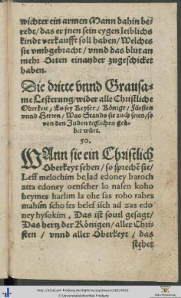 Die dritte unnd Grausame Lesterung wider alle Christliche Oberkeit