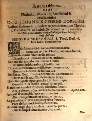 Memoriae et honori viri incompar Dn. Jo. Georgii Dorschei SS. theologiae Doctoris ... 25. Dec. 1659 pie defuncti