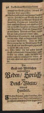 Der Geist- und Weltlichen nachdencklichen Reden/ Sprüch- und Denck-Wörter/ neuntes Hundert