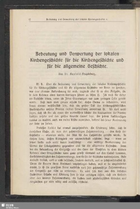 Bedeutung und Verwertung der lokalen Kirchengeschichte für die Kirchengeschichte und für die allgemeine Geschichte