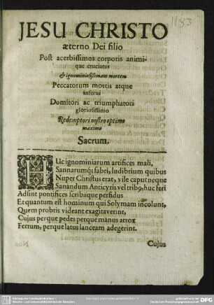 Jesu Christo aeterno Dei filio post acerbissimos corporis animique cruciatus ... / Simon Dachius