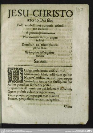 Jesu Christo aeterno Dei filio post acerbissimos corporis animique cruciatus ... / Simon Dachius