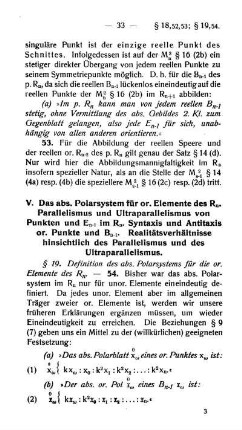 V. Kapitel - Das abs. Polarsystem für or. Elemente des Rn. Parallelismus und Ultraparallelismus von Punkten und En-1 im Rn. Syntaxis und antitaxis or. Punkte und Bn-1. Realitätsverhältnisse hinsichtlich des P