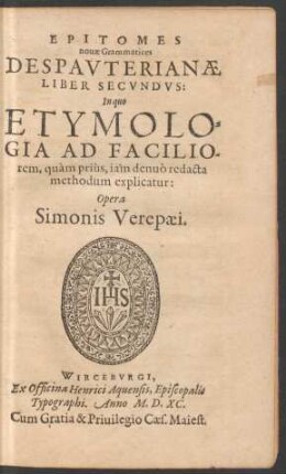 Epitomes novae Grammatices Despauterianae Liber Secundus: