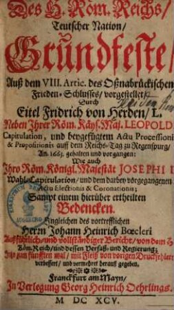 Des H. Röm. Reichs teutscher Nation Grundfeste : auß dem VIII. Artic. des Oßnabrückischen Frieden-Schlusses