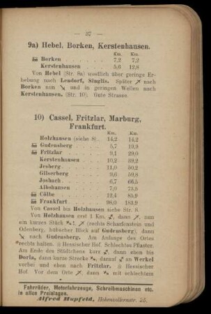10) Cassel, Fritzlar, Marburg, Frankfurt
