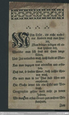 Mein Leser, ists nicht wahr?