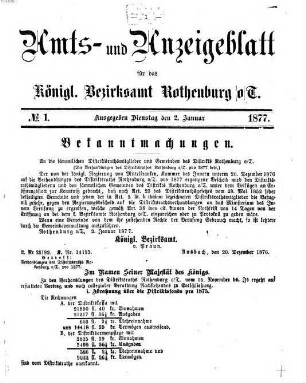 Amts- und Anzeigenblatt für das Königliche Bezirksamt Rothenburg o.T.. 1877
