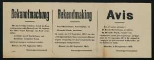 Bekanntmachung. Generalgouvernement. 23. September 1915.