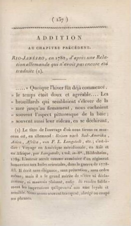 Addition au chapitre précédent. Rio-Janeiro, en 1782, d'après une relation allemande qui n'avoit pas encore été traduite