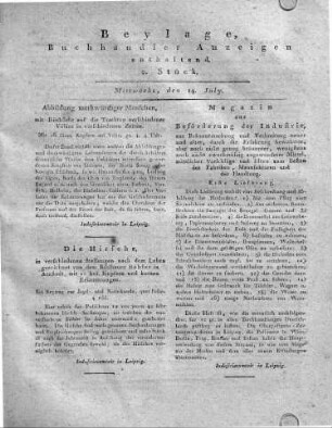 1802-07-14 : Beylage, Buchhändler Anzeigen enthaltend. 2. Stück.
