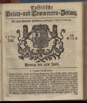 23. Stueck, Montag den 4ten Junii 1764