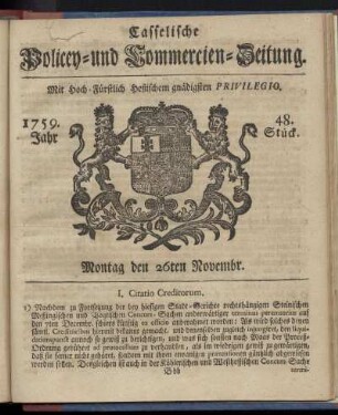 48. Stueck, Montag den 26ten Novembr. 1759
